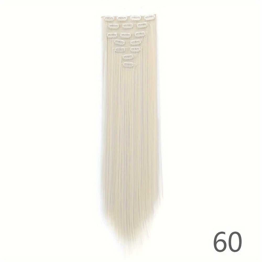 16" Long Straight Hair Extension Clip-In Kit for Women - 7pcs Set with Adjustable Clips, Natural Look for All Ethnicities, Easy Installation, Versatile Styling Options, Hair Accessories