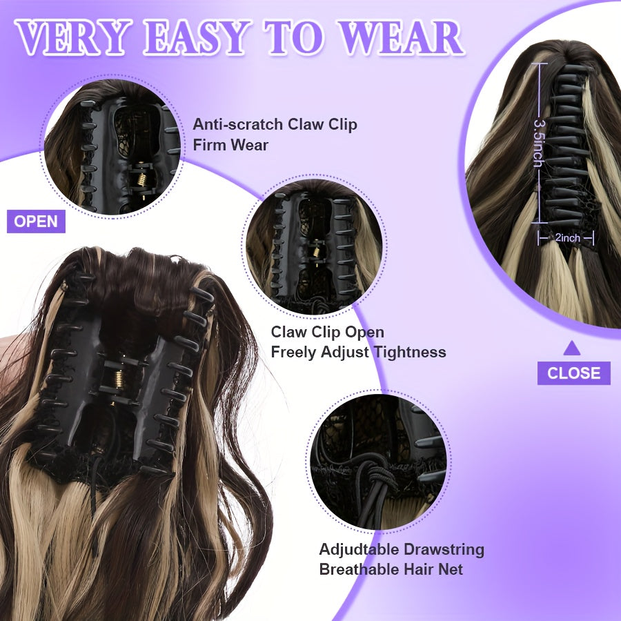 14inch/35cm Claw Ponytail Extension Short Curly Clip In Hair Extensions Jaw Pony Tail Thick Wavy Synthetic Soft Hairpiece Black Brown Blonde For Women Natural Looking Highlights Pure Color Daily Halloween Party Use
