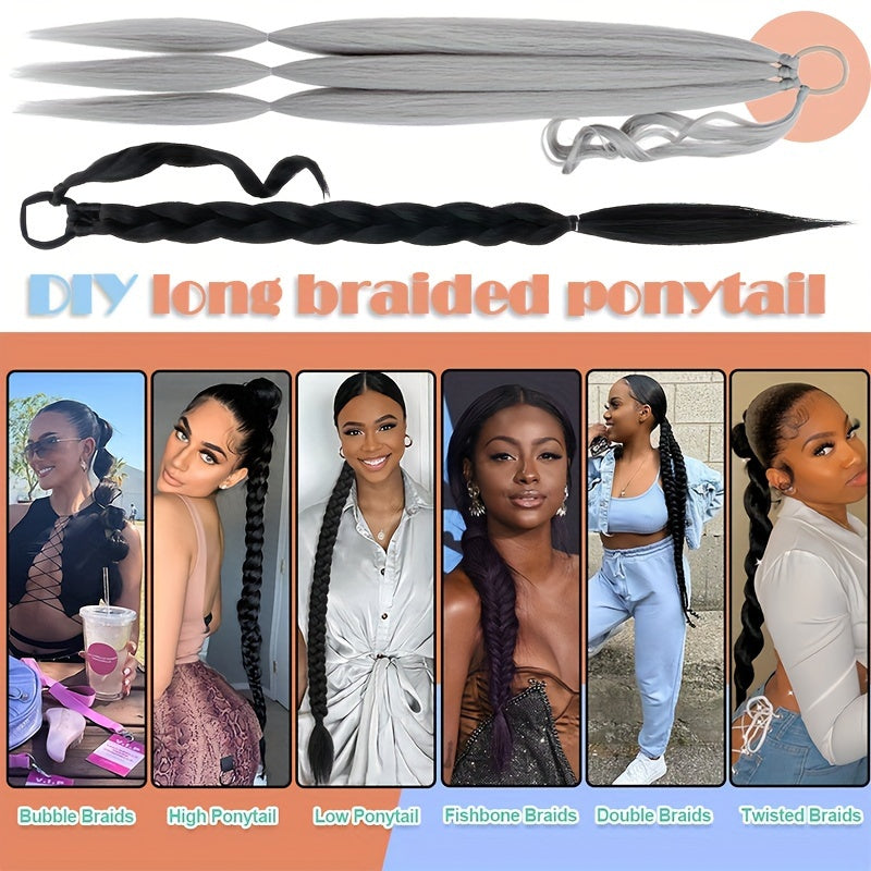 A 34-inch Long Braided Ponytail Hair Extension With Elastic Band For A Straight And Smooth Wrapped Ponytail DIY Hairstyle.