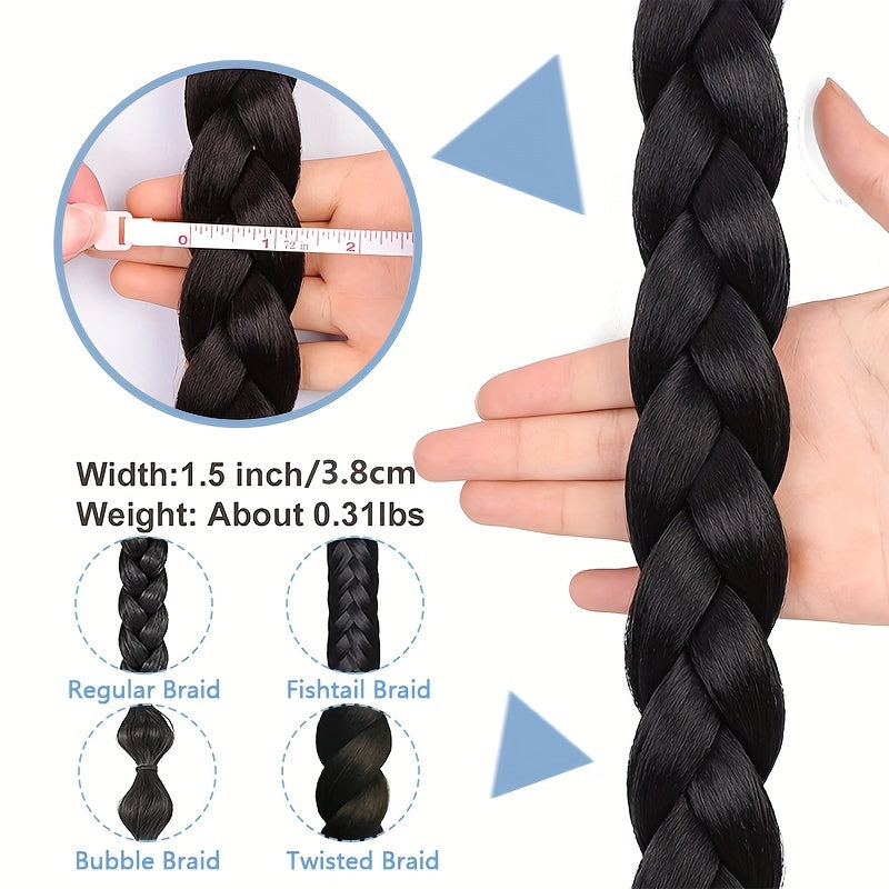 A 34-inch Long Braided Ponytail Hair Extension With Elastic Band For A Straight And Smooth Wrapped Ponytail DIY Hairstyle.