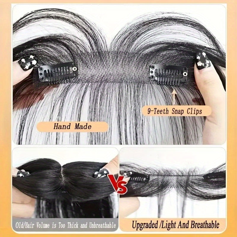 25.4 cm Straight Human Hair Clip-In Bangs with Sideburns Hairpiece for Women - Natural Look Hair Extensions, Easy Clip-In Styling, Versatile for All Light Beige Tones & Occasions, Quick Hairstyle Change | Natural Appearance