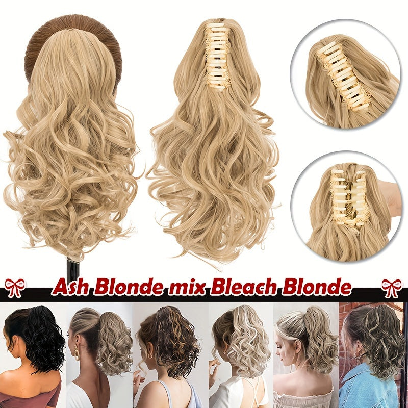 14inch/35cm Claw Ponytail Extension Short Curly Clip In Hair Extensions Jaw Pony Tail Thick Wavy Synthetic Soft Hairpiece Black Brown Blonde For Women Natural Looking Highlights Pure Color Daily Halloween Party Use
