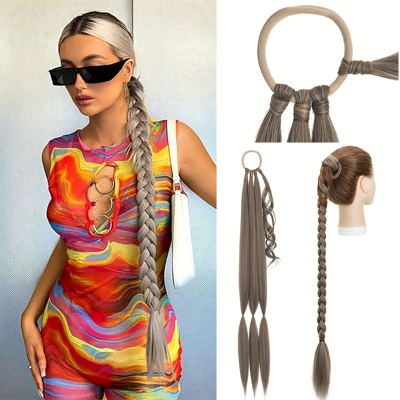 A 34-inch Long Braided Ponytail Hair Extension With Elastic Band For A Straight And Smooth Wrapped Ponytail DIY Hairstyle.