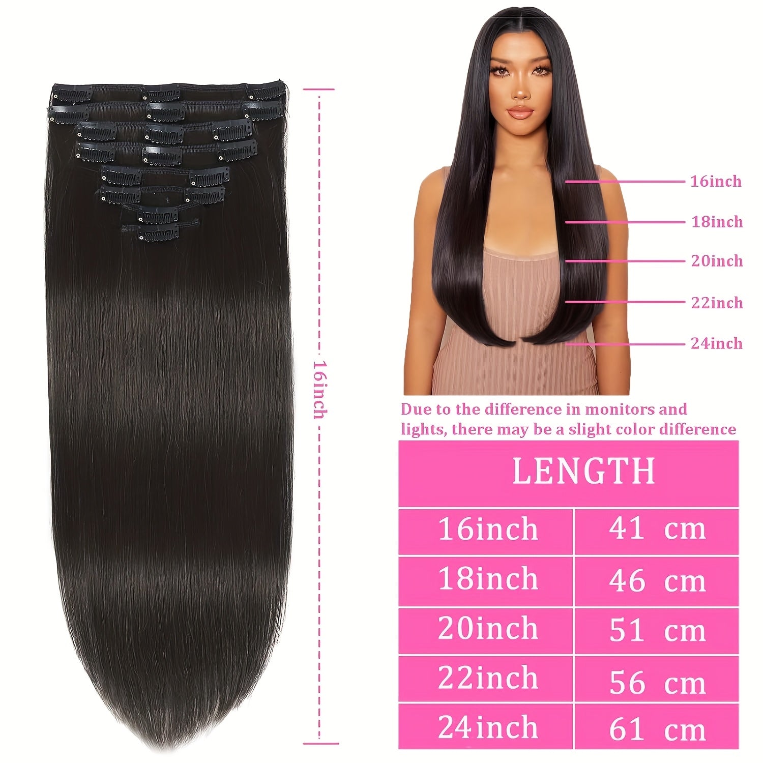 Clip In Hair Extensions Real Human Hair, 100% Remy Human Hair Extensions For Women, 1B Natural Black And Jet Black 8pcs 18clips Per Set 40.64-60.96 cm Straight Soft Silky Hair Extensiom, Use For Daily Life, Outgoing, Party, Birthday To Add Volumn