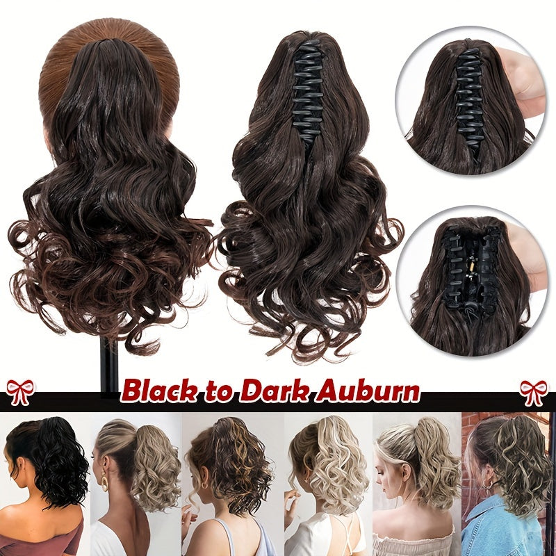 14inch/35cm Claw Ponytail Extension Short Curly Clip In Hair Extensions Jaw Pony Tail Thick Wavy Synthetic Soft Hairpiece Black Brown Blonde For Women Natural Looking Highlights Pure Color Daily Halloween Party Use
