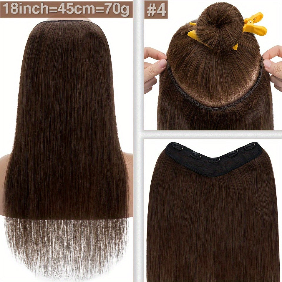1pc V-Shaped Clip-In Weft Hairpiece - 100% Real Remy Human Hair Extensions, 30.48cm/50.8cm Straight Black Brown Blonde, 3/4 Full Head Volume, Natural Look for Caucasian Women, Hair Extension Accessory, Secure Clip Attachment