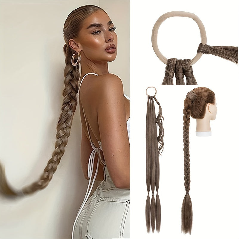 A 34-inch Long Braided Ponytail Hair Extension With Elastic Band For A Straight And Smooth Wrapped Ponytail DIY Hairstyle.