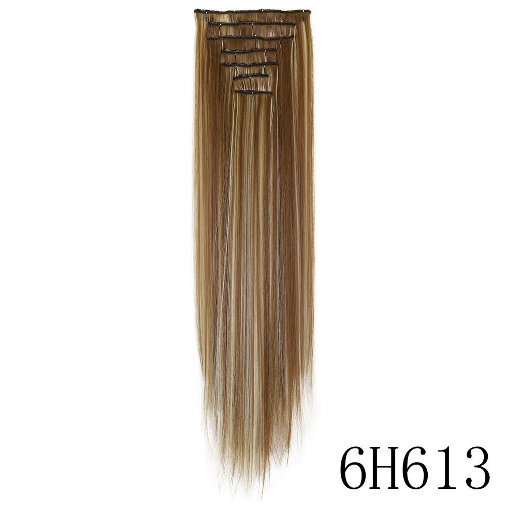 16" Long Straight Hair Extension Clip-In Kit for Women - 7pcs Set with Adjustable Clips, Natural Look for All Ethnicities, Easy Installation, Versatile Styling Options, Hair Accessories