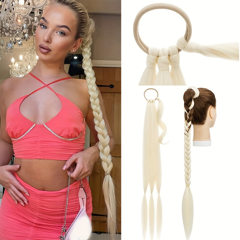 A 34-inch Long Braided Ponytail Hair Extension With Elastic Band For A Straight And Smooth Wrapped Ponytail DIY Hairstyle.
