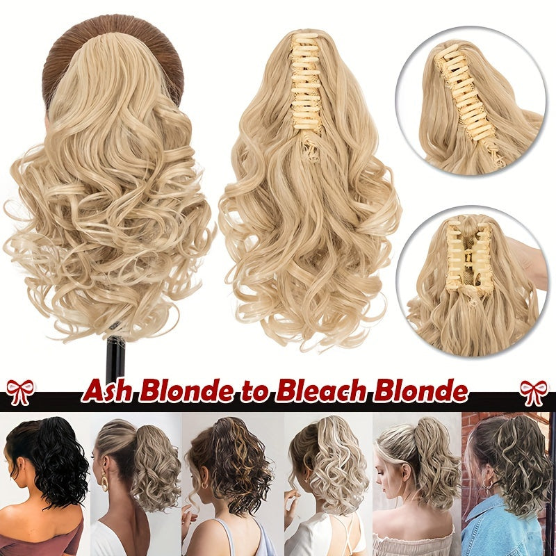 14inch/35cm Claw Ponytail Extension Short Curly Clip In Hair Extensions Jaw Pony Tail Thick Wavy Synthetic Soft Hairpiece Black Brown Blonde For Women Natural Looking Highlights Pure Color Daily Halloween Party Use