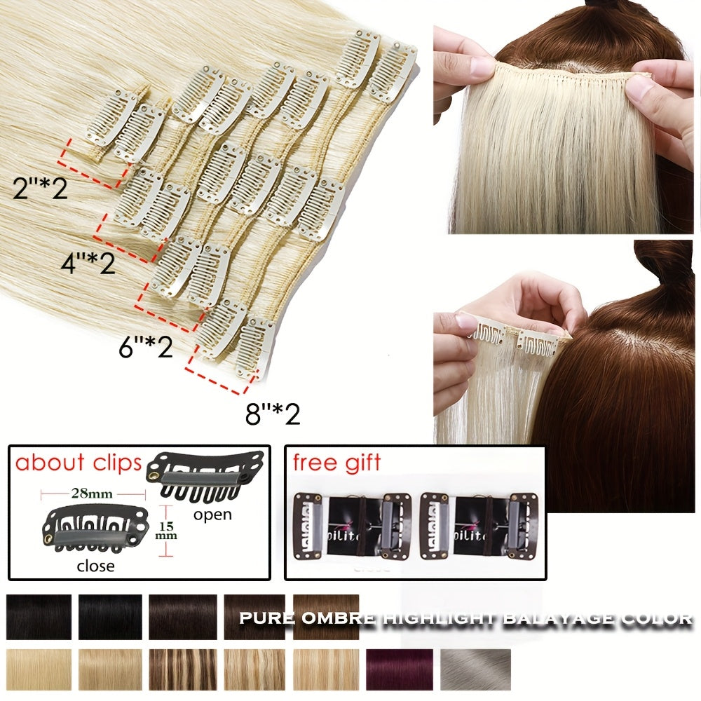 Invisible Clip In Hair Extensions, 40.64-60.96 cm 8pcs 18 Clips Silky Straight Real Huamn Hairpiece Invisible Clip Ins Hair Extensions Human Hair, Seamless 100% Real Soft Human Hair For Travel, Outgoing, Wedding, Party To Add Volumn And Show Your Beauty