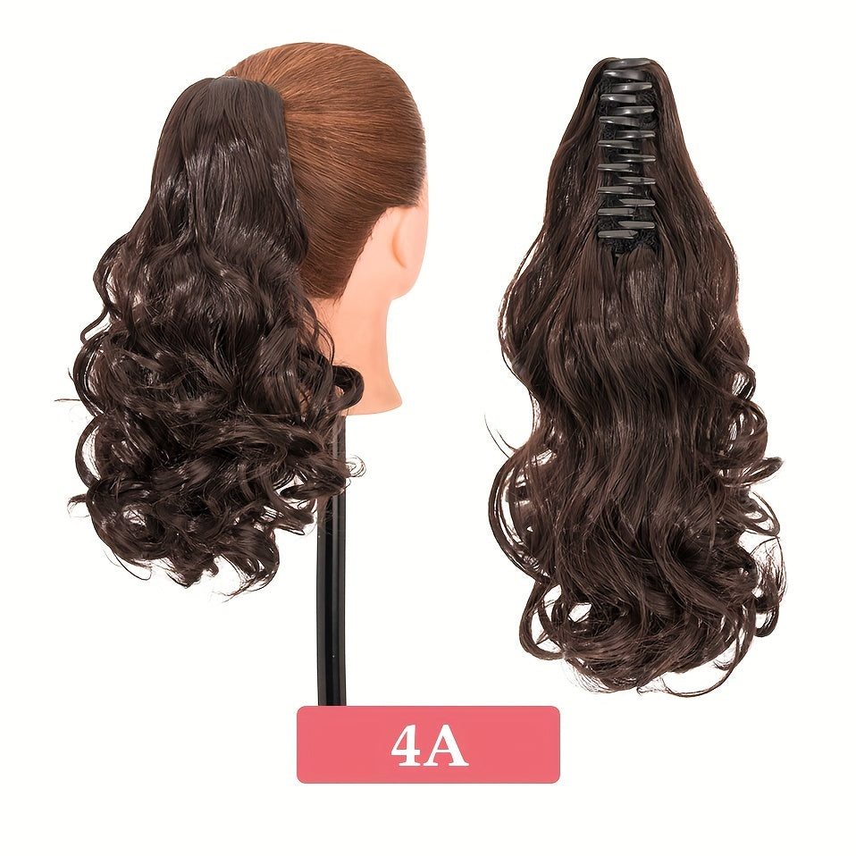 BENEHAIR 14" Ponytail Extensions Claw Short Thick Wavy Curly Claw Clip In Pony Tails Hairpiece Soft Natural Looking Synthetic Hairpiece For Women Medium Blonde With White Blonde Highlights For Halloween Gift
