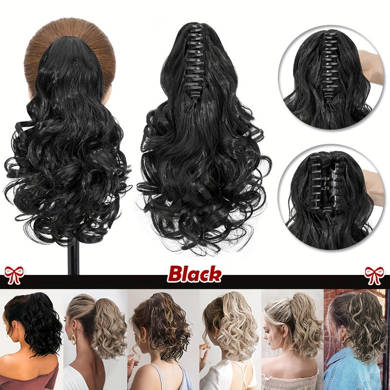 14inch/35cm Claw Ponytail Extension Short Curly Clip In Hair Extensions Jaw Pony Tail Thick Wavy Synthetic Soft Hairpiece Black Brown Blonde For Women Natural Looking Highlights Pure Color Daily Halloween Party Use
