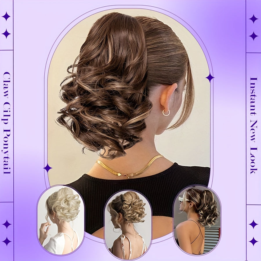 14inch/35cm Claw Ponytail Extension Short Curly Clip In Hair Extensions Jaw Pony Tail Thick Wavy Synthetic Soft Hairpiece Black Brown Blonde For Women Natural Looking Highlights Pure Color Daily Halloween Party Use