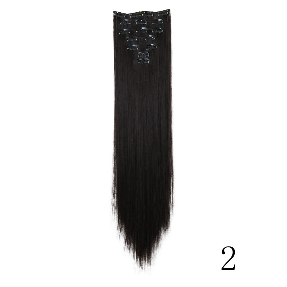 16" Long Straight Hair Extension Clip-In Kit for Women - 7pcs Set with Adjustable Clips, Natural Look for All Ethnicities, Easy Installation, Versatile Styling Options, Hair Accessories