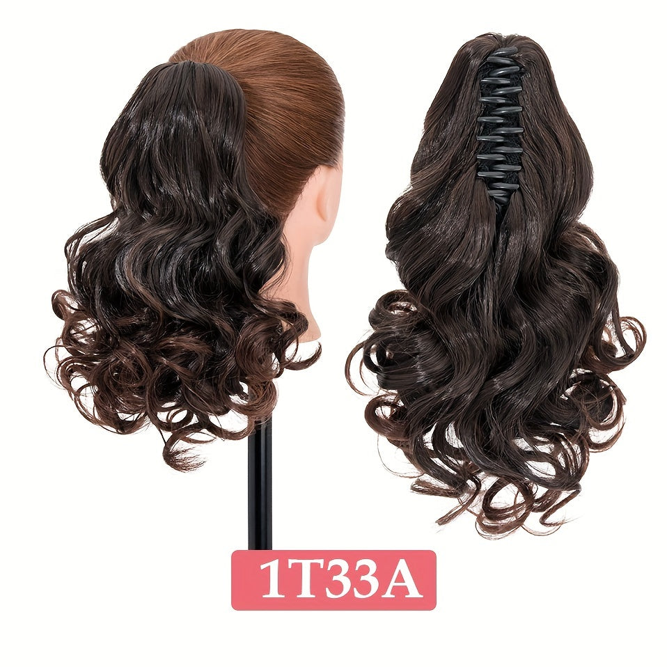 BENEHAIR 14" Ponytail Extensions Claw Short Thick Wavy Curly Claw Clip In Pony Tails Hairpiece Soft Natural Looking Synthetic Hairpiece For Women Medium Blonde With White Blonde Highlights For Halloween Gift