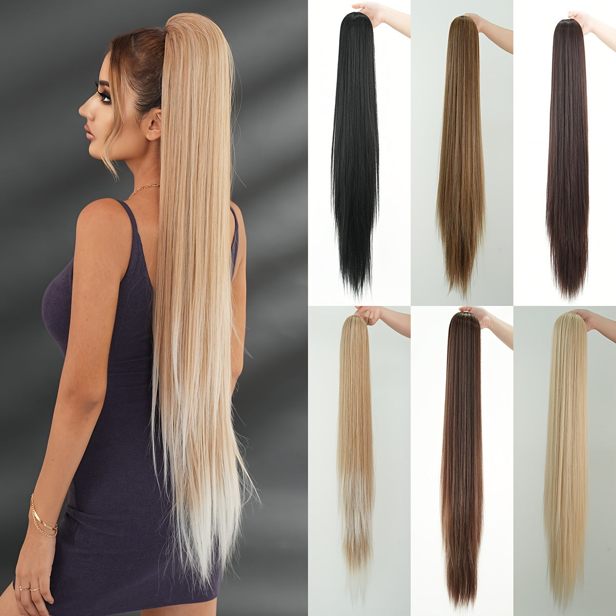38-Inch Ombre White to Light Brown Ponytail Extension - Heat Resistant Synthetic Hair for Women, Perfect for Daily Wear & Parties