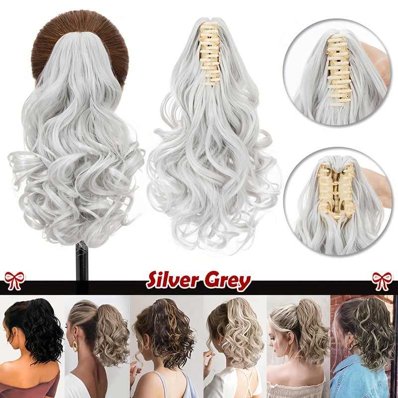 14inch/35cm Claw Ponytail Extension Short Curly Clip In Hair Extensions Jaw Pony Tail Thick Wavy Synthetic Soft Hairpiece Black Brown Blonde For Women Natural Looking Highlights Pure Color Daily Halloween Party Use