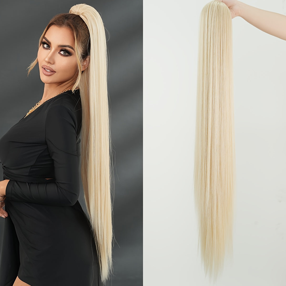 38-Inch Ombre White to Light Brown Ponytail Extension - Heat Resistant Synthetic Hair for Women, Perfect for Daily Wear & Parties