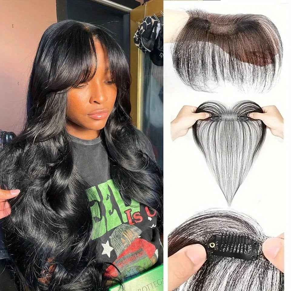 25.4 cm Straight Human Hair Clip-In Bangs with Sideburns Hairpiece for Women - Natural Look Hair Extensions, Easy Clip-In Styling, Versatile for All Light Beige Tones & Occasions, Quick Hairstyle Change | Natural Appearance
