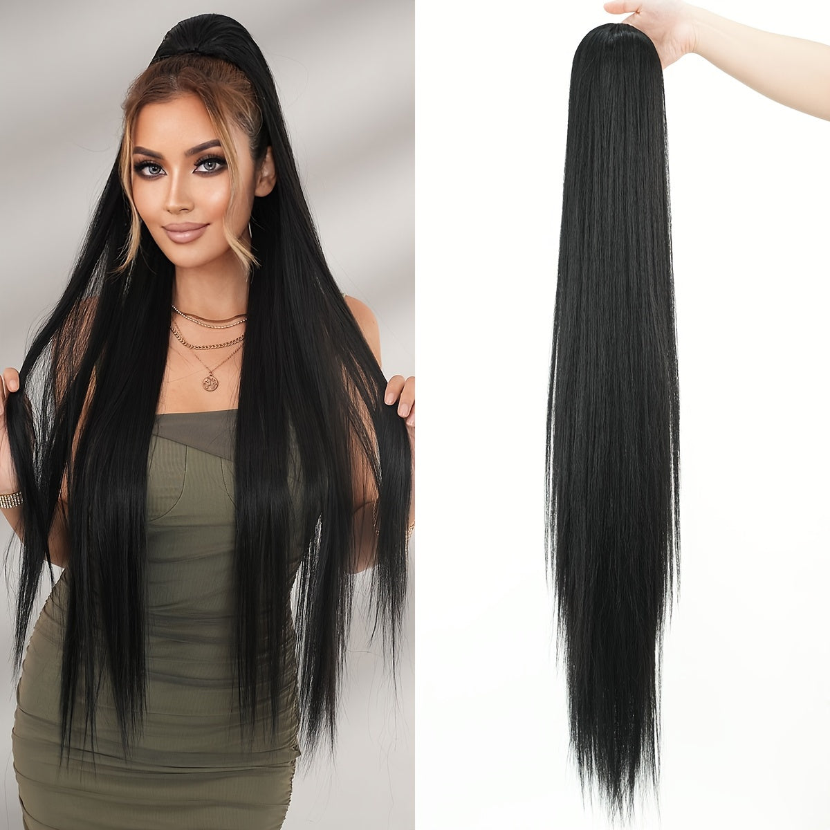38-Inch Ombre White to Light Brown Ponytail Extension - Heat Resistant Synthetic Hair for Women, Perfect for Daily Wear & Parties