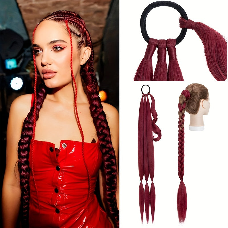 A 34-inch Long Braided Ponytail Hair Extension With Elastic Band For A Straight And Smooth Wrapped Ponytail DIY Hairstyle.