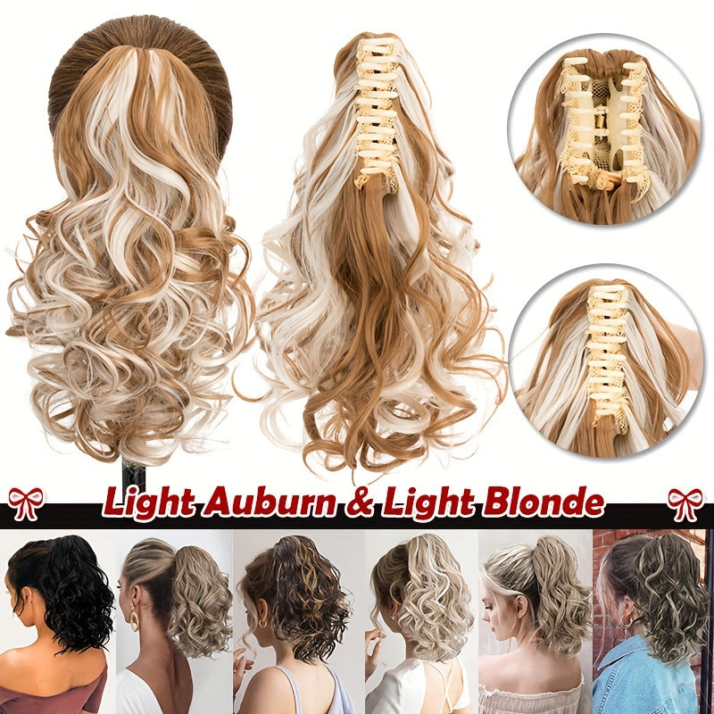 14inch/35cm Claw Ponytail Extension Short Curly Clip In Hair Extensions Jaw Pony Tail Thick Wavy Synthetic Soft Hairpiece Black Brown Blonde For Women Natural Looking Highlights Pure Color Daily Halloween Party Use