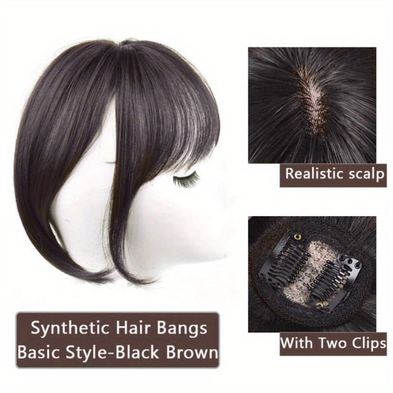Chic French Air Bangs Clip-In Hairpiece for Women - Heat Resistant Synthetic Fiber, Natural Fluffy Look