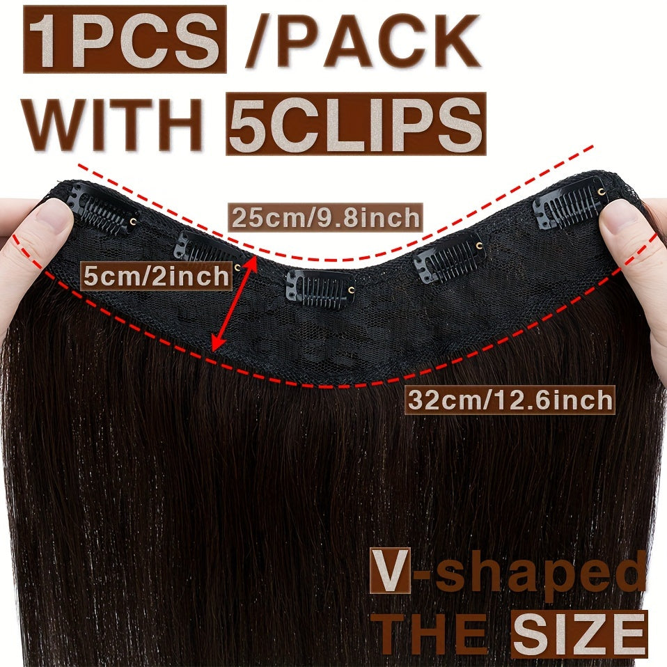 1pc V-Shaped Clip-In Weft Hairpiece - 100% Real Remy Human Hair Extensions, 30.48cm/50.8cm Straight Black Brown Blonde, 3/4 Full Head Volume, Natural Look for Caucasian Women, Hair Extension Accessory, Secure Clip Attachment