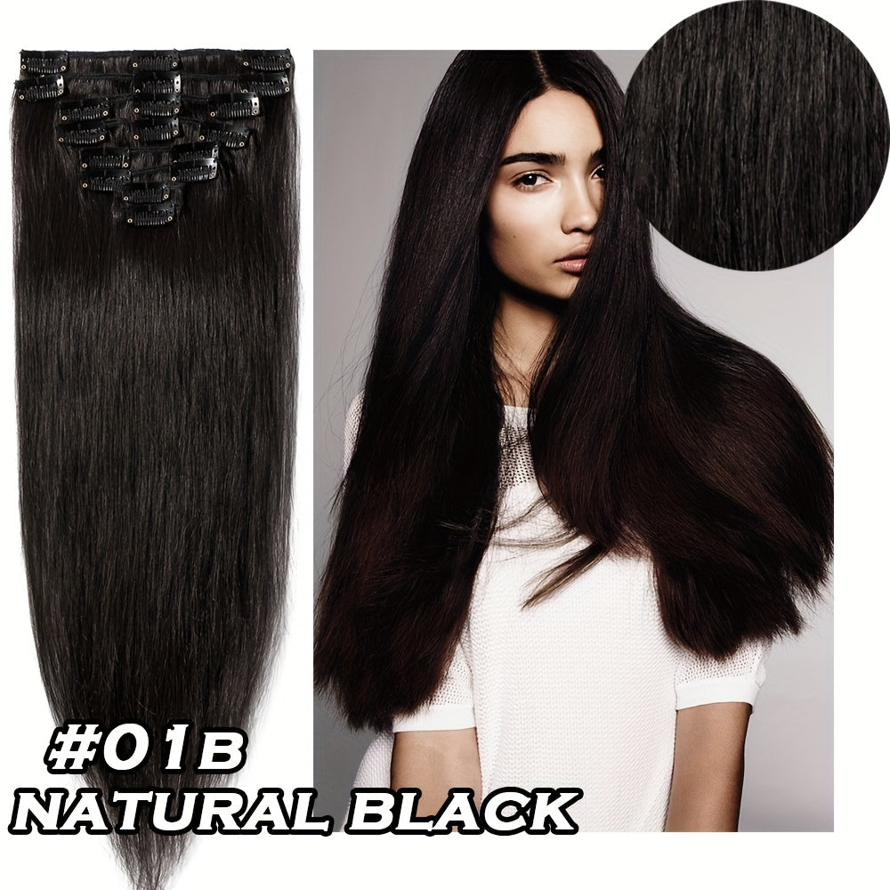 Clip In Hair Extensions Real Human Hair, 100% Remy Human Hair Extensions For Women, 1B Natural Black And Jet Black 8pcs 18clips Per Set 40.64-60.96 cm Straight Soft Silky Hair Extensiom, Use For Daily Life, Outgoing, Party, Birthday To Add Volumn