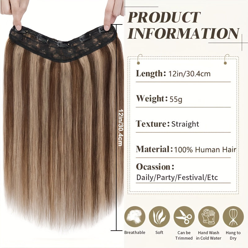 V Shape Clip In Human Hair Extensions 30.48 cm Double Weft Seamless Clip In Hair Extensions Human Hair Upgraded V-Shape 100% Remy Human Hair Hairpieces For Volume & Length Black Highlight