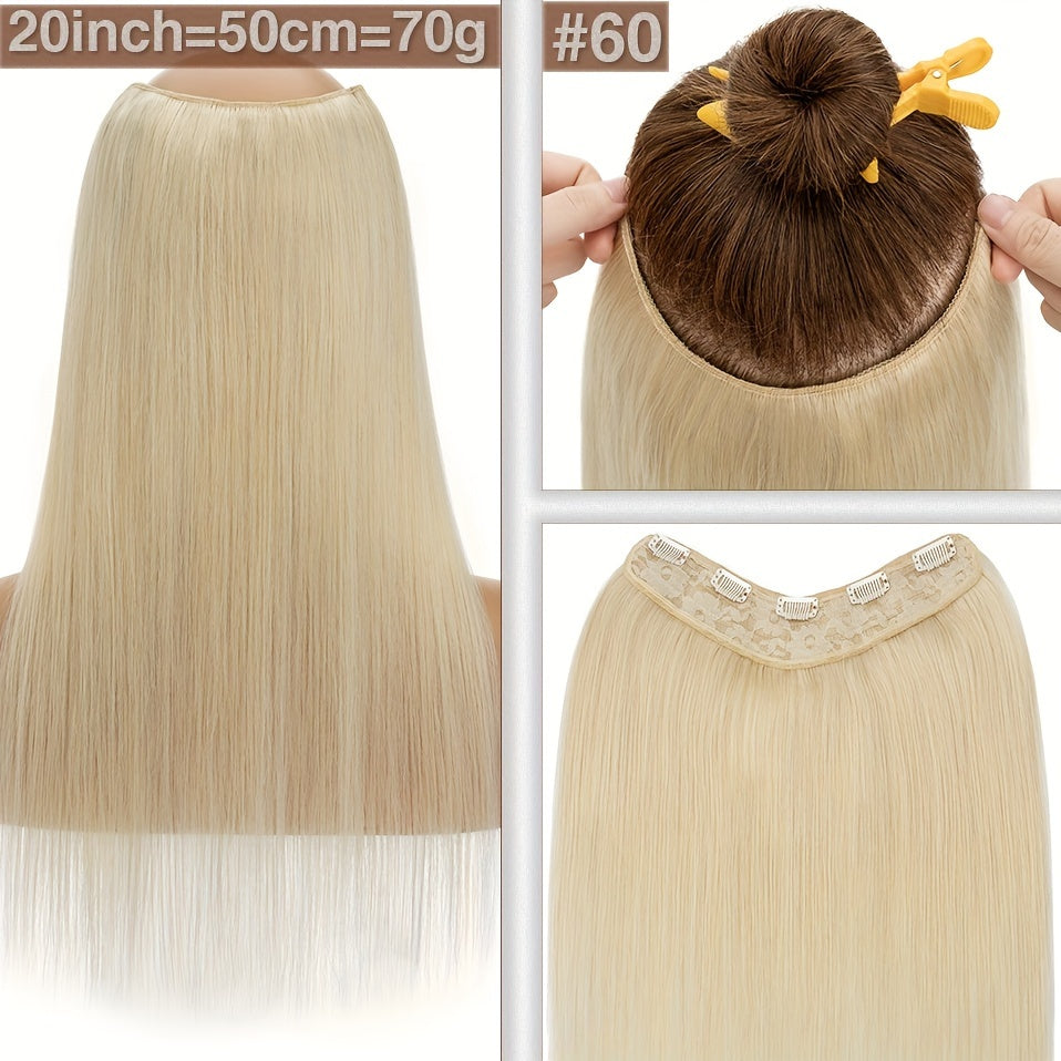 1pc V-Shaped Clip-In Weft Hairpiece - 100% Real Remy Human Hair Extensions, 30.48cm/50.8cm Straight Black Brown Blonde, 3/4 Full Head Volume, Natural Look for Caucasian Women, Hair Extension Accessory, Secure Clip Attachment