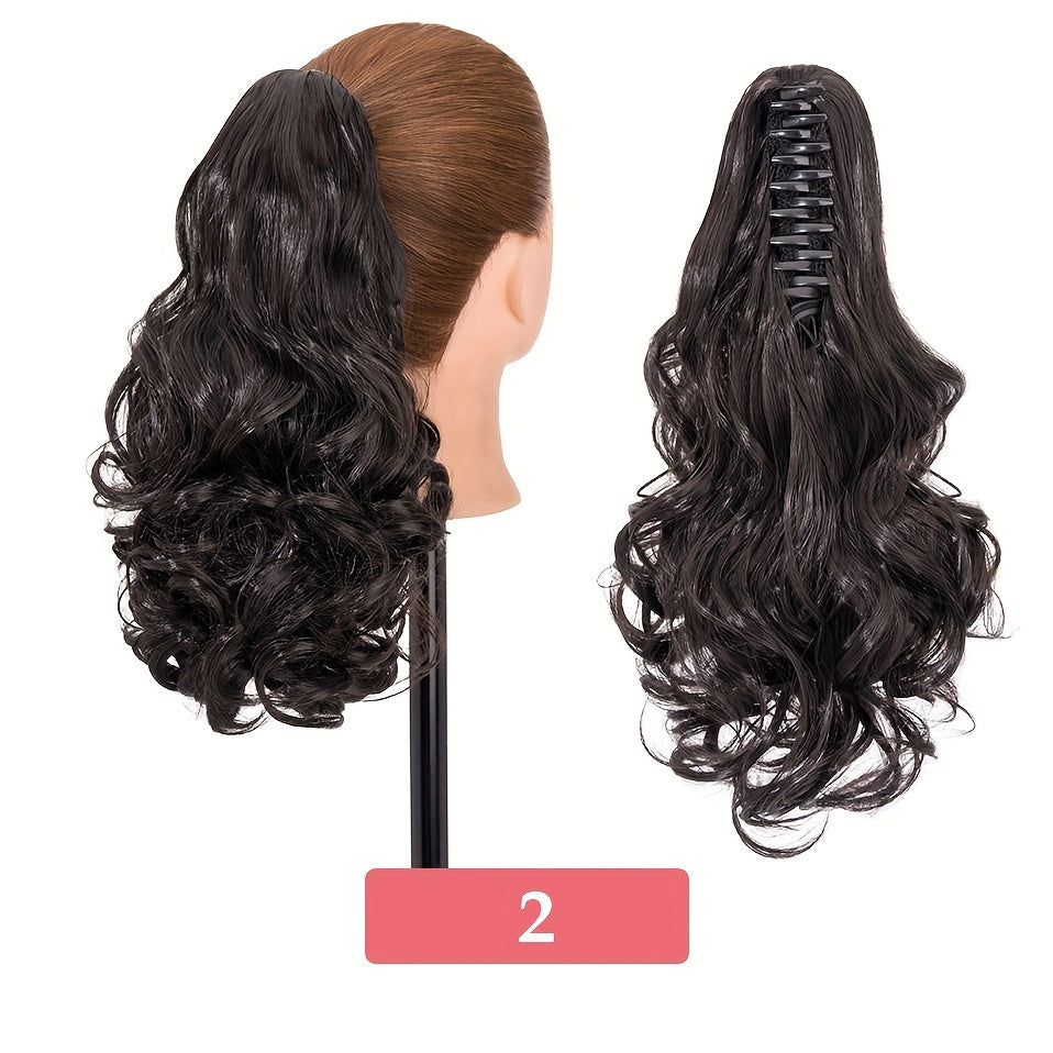 BENEHAIR 14" Ponytail Extensions Claw Short Thick Wavy Curly Claw Clip In Pony Tails Hairpiece Soft Natural Looking Synthetic Hairpiece For Women Medium Blonde With White Blonde Highlights For Halloween Gift