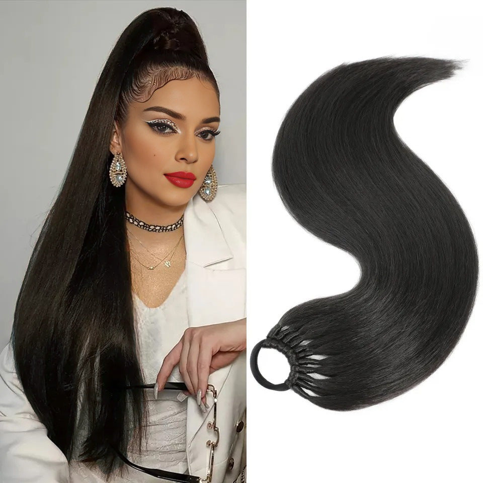 86.36 cm Elegant Straight Synthetic Ponytail Extensions for Women, 11 Strands Pack with Versatile Elastic Bands, High Temperature Fiber, Durable & Lightweight Hairpiece for Various Occasions