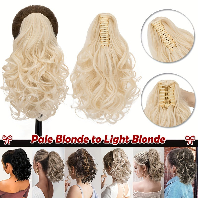 14inch/35cm Claw Ponytail Extension Short Curly Clip In Hair Extensions Jaw Pony Tail Thick Wavy Synthetic Soft Hairpiece Black Brown Blonde For Women Natural Looking Highlights Pure Color Daily Halloween Party Use