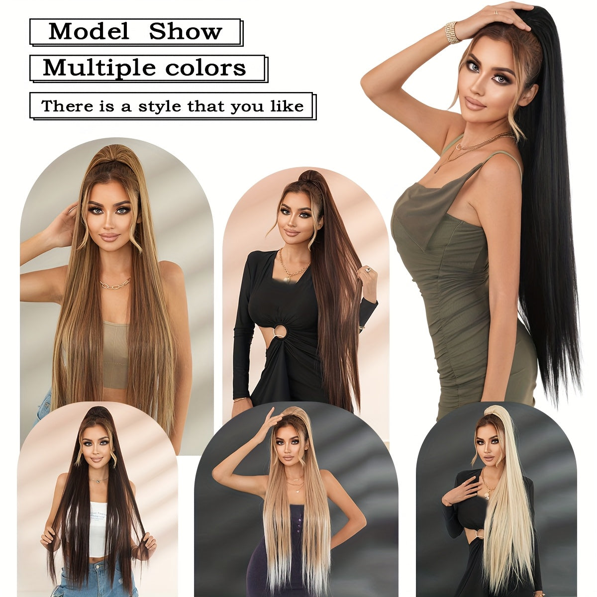 38-Inch Ombre White to Light Brown Ponytail Extension - Heat Resistant Synthetic Hair for Women, Perfect for Daily Wear & Parties