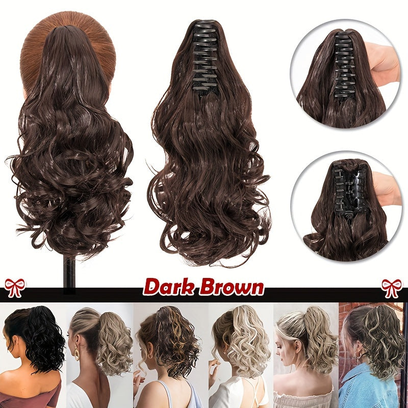 14inch/35cm Claw Ponytail Extension Short Curly Clip In Hair Extensions Jaw Pony Tail Thick Wavy Synthetic Soft Hairpiece Black Brown Blonde For Women Natural Looking Highlights Pure Color Daily Halloween Party Use