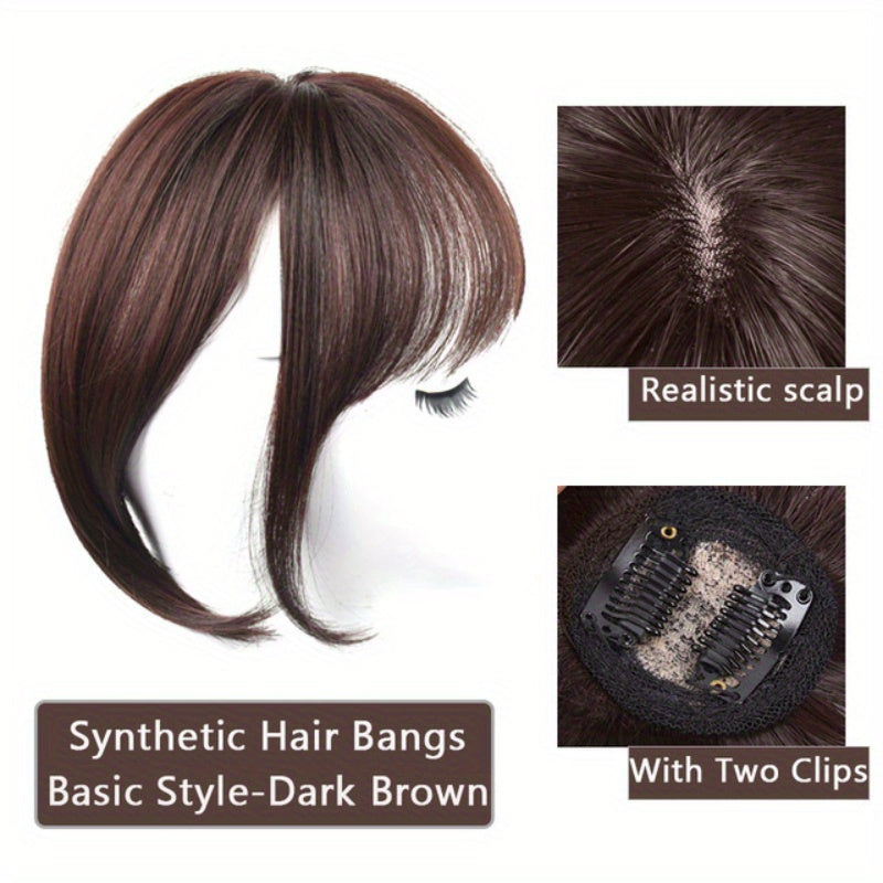 Chic French Air Bangs Clip-In Hairpiece for Women - Heat Resistant Synthetic Fiber, Natural Fluffy Look