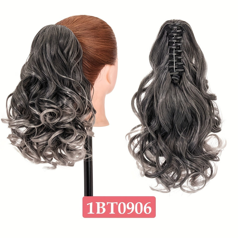 BENEHAIR 14" Ponytail Extensions Claw Short Thick Wavy Curly Claw Clip In Pony Tails Hairpiece Soft Natural Looking Synthetic Hairpiece For Women Medium Blonde With White Blonde Highlights For Halloween Gift