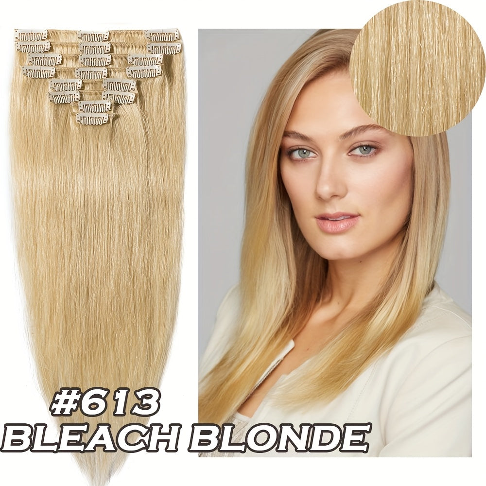 Invisible Clip In Hair Extensions, 40.64-60.96 cm 8pcs 18 Clips Silky Straight Real Huamn Hairpiece Invisible Clip Ins Hair Extensions Human Hair, Seamless 100% Real Soft Human Hair For Travel, Outgoing, Wedding, Party To Add Volumn And Show Your Beauty