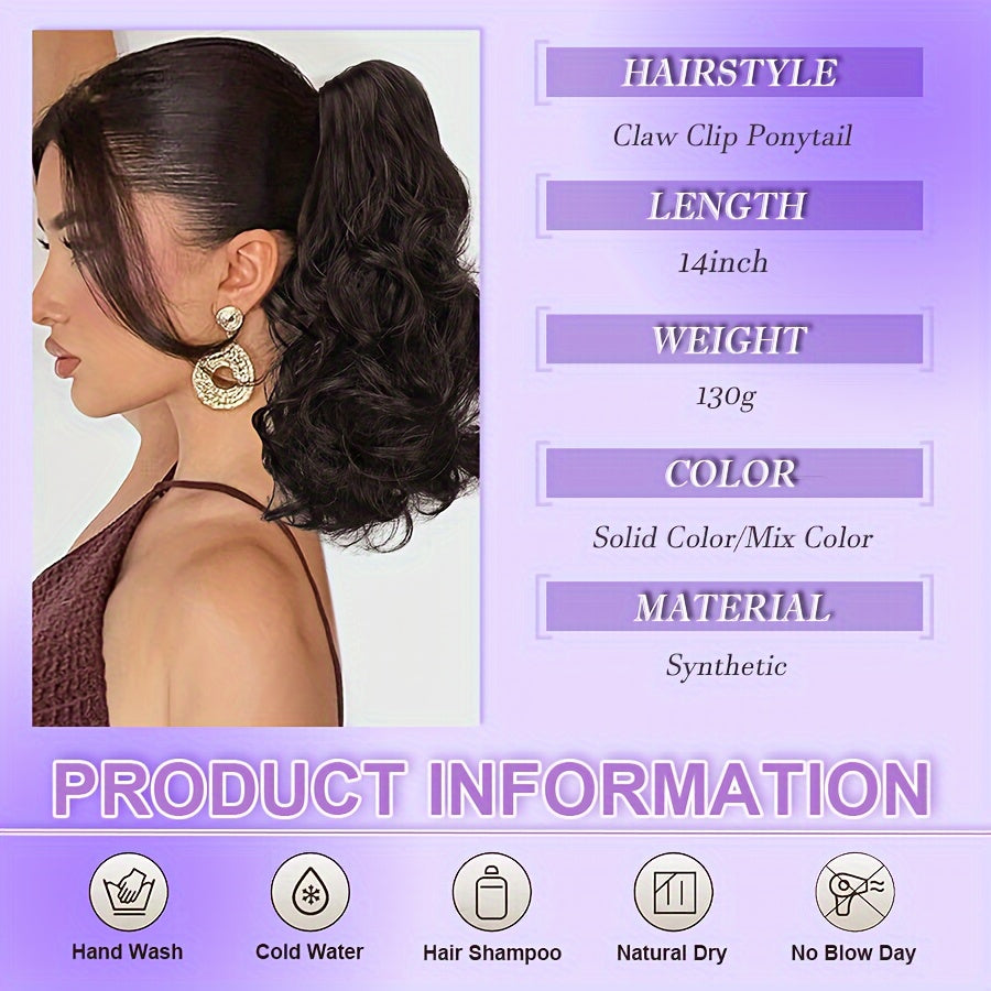 14inch/35cm Claw Ponytail Extension Short Curly Clip In Hair Extensions Jaw Pony Tail Thick Wavy Synthetic Soft Hairpiece Black Brown Blonde For Women Natural Looking Highlights Pure Color Daily Halloween Party Use