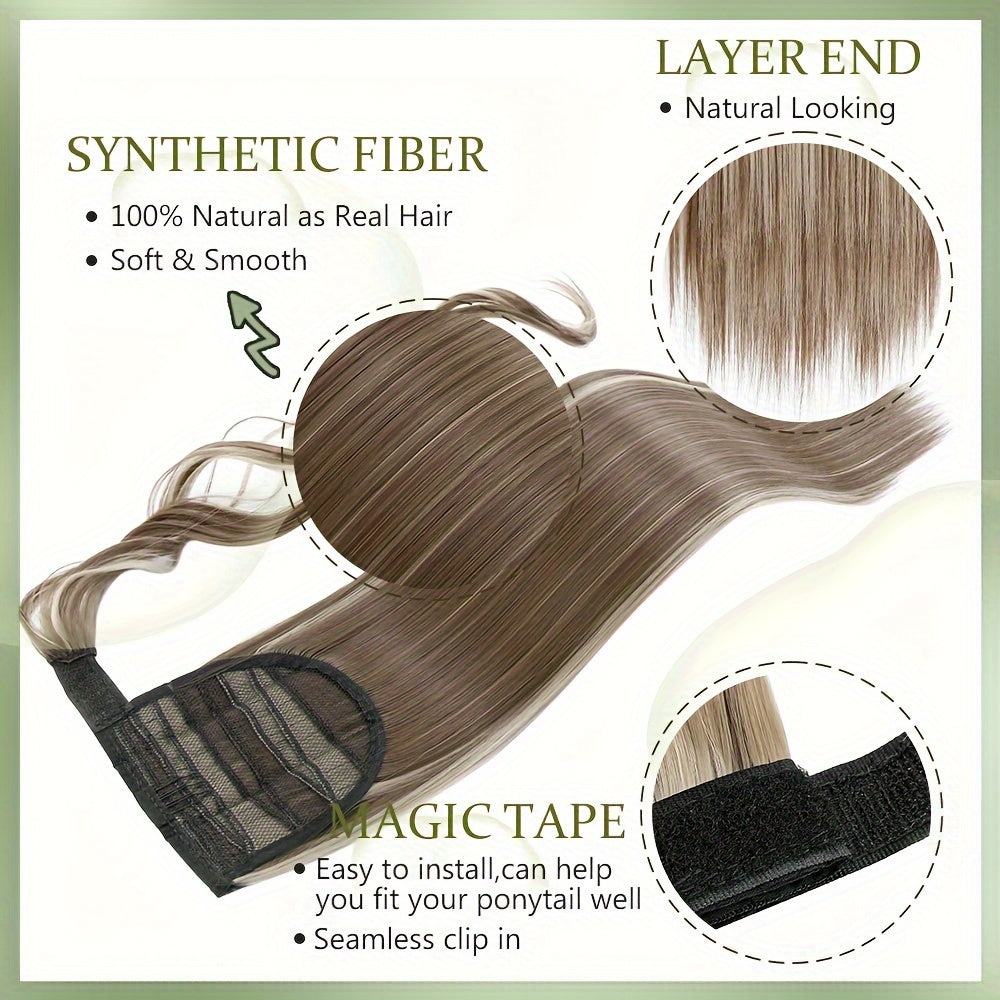32-Inch Clip-In Wrap Around Ponytail Extension - Long Straight Synthetic Hairpiece with Natural Magic Tape, Soft & Versatile for Women - Perfect for Parties, Cosplay & Everyday Use
