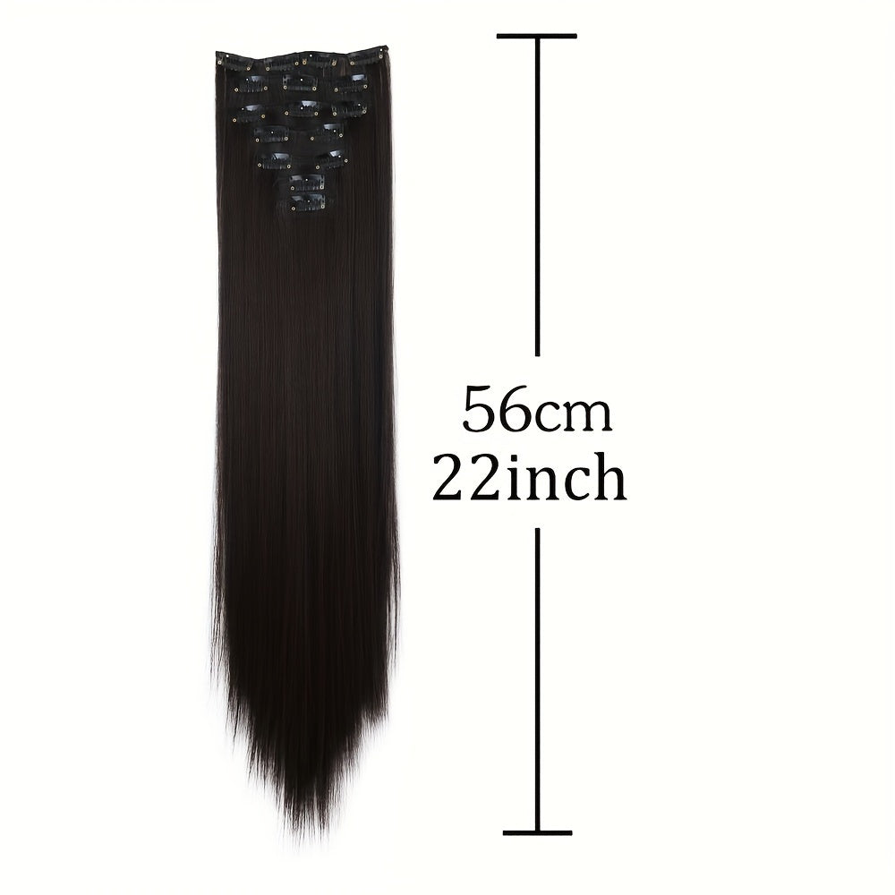 16" Long Straight Hair Extension Clip-In Kit for Women - 7pcs Set with Adjustable Clips, Natural Look for All Ethnicities, Easy Installation, Versatile Styling Options, Hair Accessories