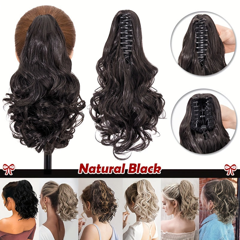 14inch/35cm Claw Ponytail Extension Short Curly Clip In Hair Extensions Jaw Pony Tail Thick Wavy Synthetic Soft Hairpiece Black Brown Blonde For Women Natural Looking Highlights Pure Color Daily Halloween Party Use