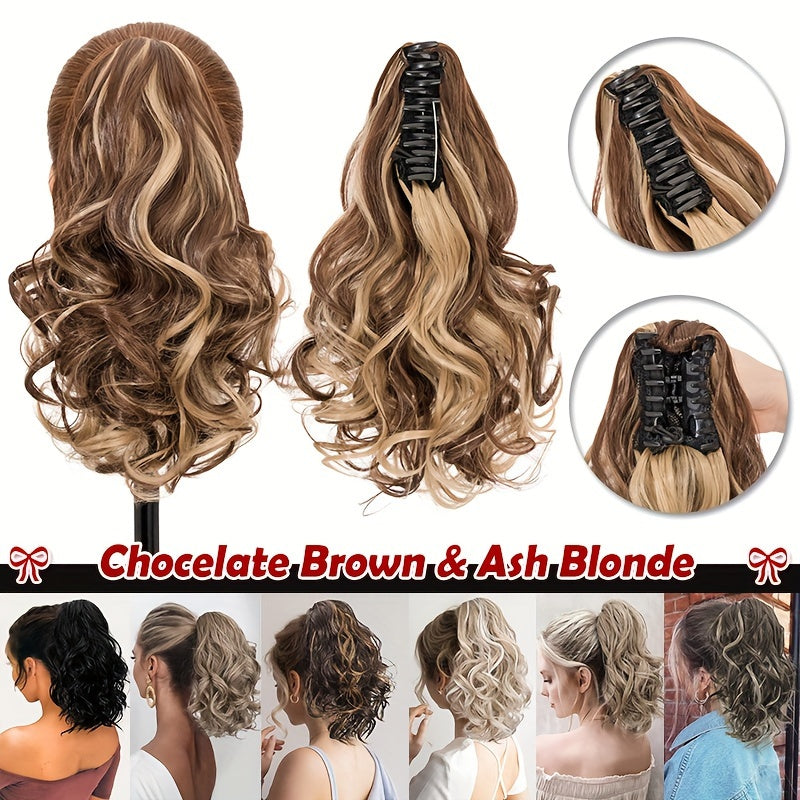 14inch/35cm Claw Ponytail Extension Short Curly Clip In Hair Extensions Jaw Pony Tail Thick Wavy Synthetic Soft Hairpiece Black Brown Blonde For Women Natural Looking Highlights Pure Color Daily Halloween Party Use