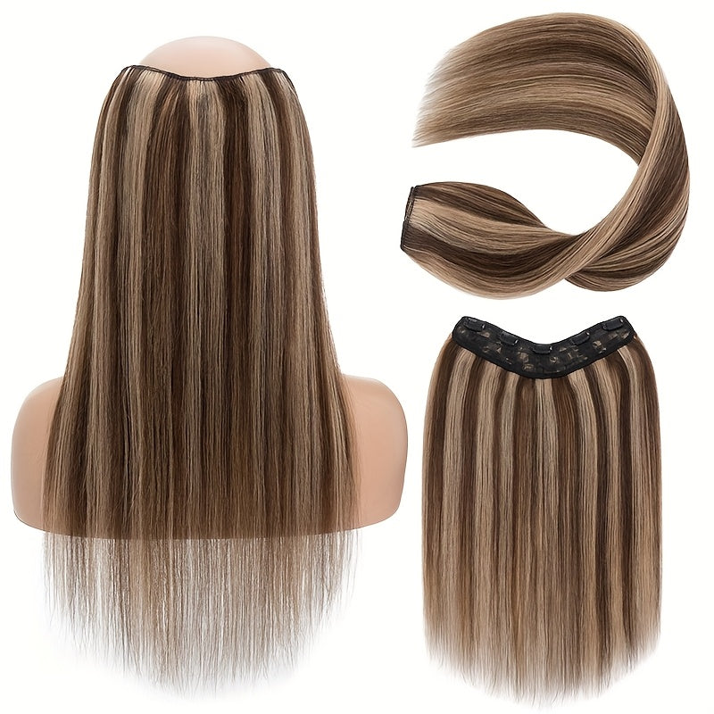 V Shape Clip In Human Hair Extensions 30.48 cm Double Weft Seamless Clip In Hair Extensions Human Hair Upgraded V-Shape 100% Remy Human Hair Hairpieces For Volume & Length Black Highlight