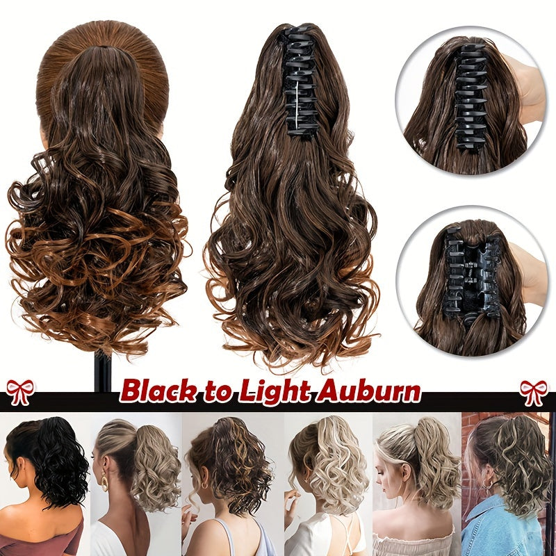 14inch/35cm Claw Ponytail Extension Short Curly Clip In Hair Extensions Jaw Pony Tail Thick Wavy Synthetic Soft Hairpiece Black Brown Blonde For Women Natural Looking Highlights Pure Color Daily Halloween Party Use