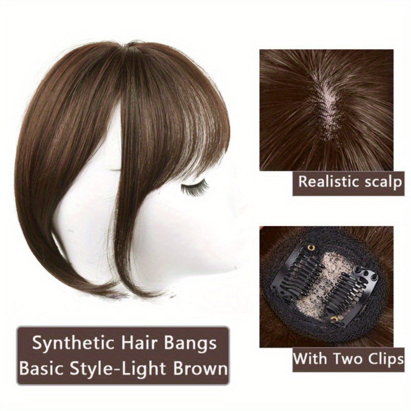 Chic French Air Bangs Clip-In Hairpiece for Women - Heat Resistant Synthetic Fiber, Natural Fluffy Look