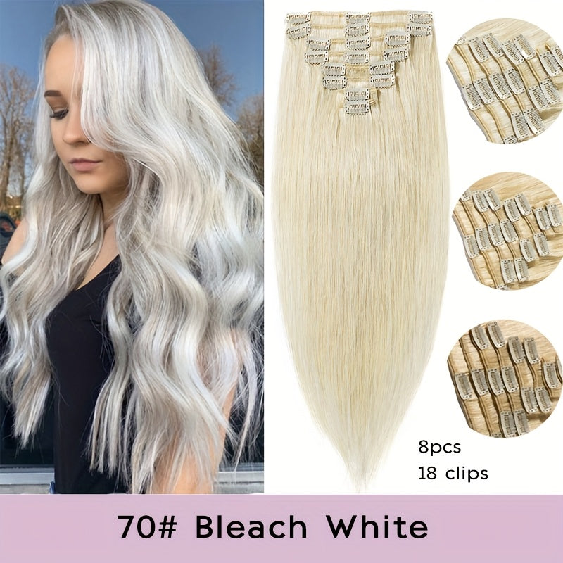 Invisible Clip In Hair Extensions, 40.64-60.96 cm 8pcs 18 Clips Silky Straight Real Huamn Hairpiece Invisible Clip Ins Hair Extensions Human Hair, Seamless 100% Real Soft Human Hair For Travel, Outgoing, Wedding, Party To Add Volumn And Show Your Beauty