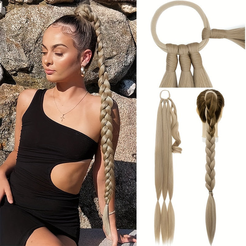 A 34-inch Long Braided Ponytail Hair Extension With Elastic Band For A Straight And Smooth Wrapped Ponytail DIY Hairstyle.